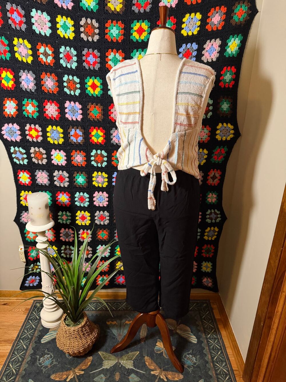 American Eagle Y2K Rainbow Stripe Knit Tie Back Sweater Vest XL